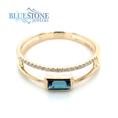 14k Yellow Gold Ring with London Blue Topaz and Diamonds- 7.25