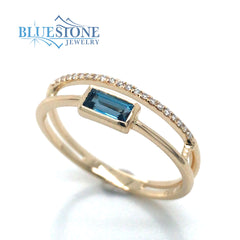 14k Yellow Gold Ring with London Blue Topaz and Diamonds- 7.25