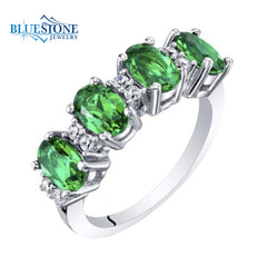 Sterling Silver Rhodium Plated Ring with Created Emeralds -Sz. 7