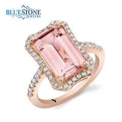 Rose Gold Plated Silver Ring with Morganite and CZs -Size 6
