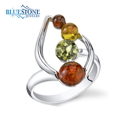 Sterling Silver Ring with Amber- Size 6