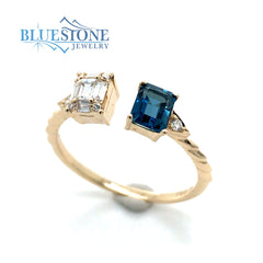 14 Karat Yellow Gold Ring London Blue Topaz & Diamonds*Size 6.25