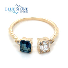 14 Karat Yellow Gold Ring London Blue Topaz & Diamonds*Size 6.25