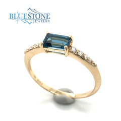 14KYG London Blue Topaz & Diamond Ring- Size 6.75