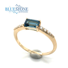 14KYG London Blue Topaz & Diamond Ring- Size 6