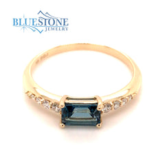 14KYG London Blue Topaz & Diamond Ring- Size 6.75