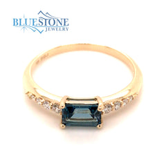14KYG London Blue Topaz & Diamond Ring- Size 6