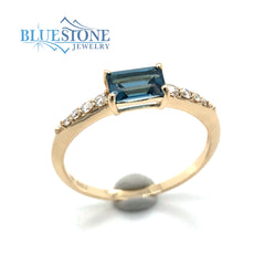 14KYG London Blue Topaz & Diamond Ring- Size 6