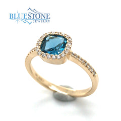 14kt Yellow Gold London Blue Topaz and Diamond Ring- Size 6.5