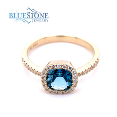 14kt Yellow Gold London Blue Topaz and Diamond Ring- Size 6.5