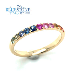 14 Karat Yellow Gold Rainbow Ring with 11 2mm 0.92 Carat Multi-colored
