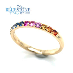 14 Karat Yellow Gold Rainbow Ring with 11 2mm 0.92 Carat Multi-colored