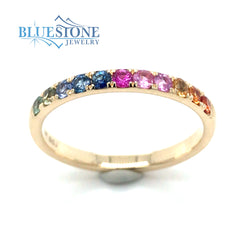 14 Karat Yellow Gold Rainbow Ring with 11 2mm 0.92 Carat Multi-colored