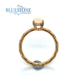 18K Yellow Gold Ring with Opal and Diamonds- Size 6.75