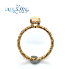 18K Yellow Gold Ring with Opal and Diamonds- Size 6.75