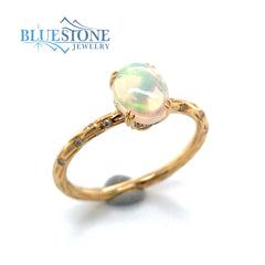 18K Yellow Gold Ring with Opal and Diamonds- Size 6.75