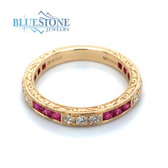 18K Yellow Gold Ring with Rubies and Diamonds- Size 6.75