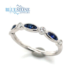 14 Karat White Gold Ring with 9 Round Natural Sapphires at 0.19 Total