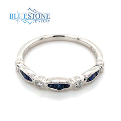 14 Karat White Gold Ring with 9 Round Natural Sapphires at 0.19 Total