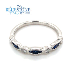 14 Karat White Gold Ring with 9 Round Natural Sapphires at 0.19 Total