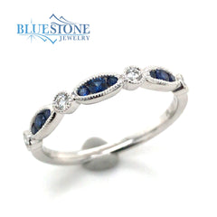 14 Karat White Gold Ring with 9 Round Natural Sapphires at 0.19 Total