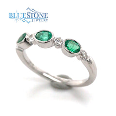18K White Gold Ring with Emeralds and Diamonds- Size 7