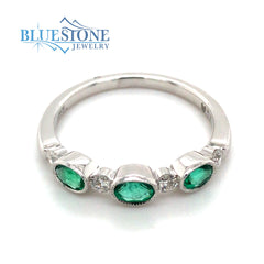 18K White Gold Ring with Emeralds and Diamonds- Size 7