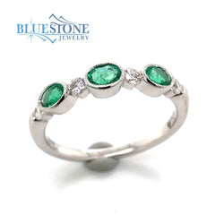 18K White Gold Ring with Emeralds and Diamonds- Size 7