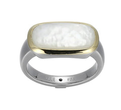 Silver & 18K Gold Plated Ring w/ Mother of Pearl- Size 8