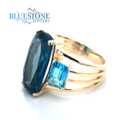 14kt Yellow Gold Ring with London Blue and Swiss Blue Topazs- 8