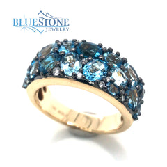 14K Yellow Gold Ring w/ Topaz & Diamonds- Size 7.5