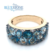 14K Yellow Gold Ring w/ Topaz & Diamonds- Size 7.5