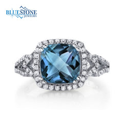 Silver Ring with London Blue Topaz and CZs -Size 8