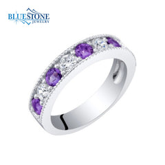 Sterling Silver Amethyst and CZ Ring- size 7