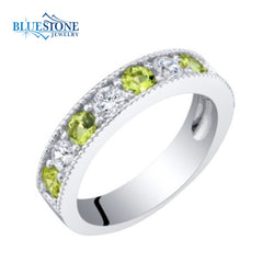 Sterling Silver Peridot and CZ Ring- size 7