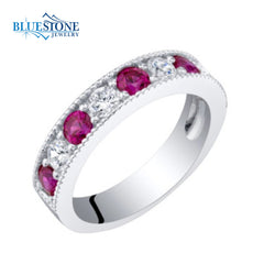 Sterling Silver Ruby and CZ Ring- size 6