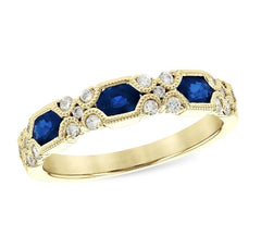 14k Yellow Gold Ring with Sapphires & Diamonds- Size 7