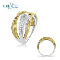 14 Karat White and Yellow Gold Ring With Diamonds- sz6.5