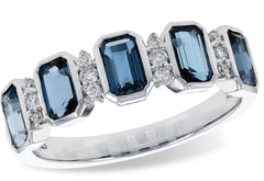 14KT White Gold London Blue Topaz Bezel Set Band - Size 6.75