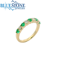 14K Yellow Gold Emerald and Diamond Ring