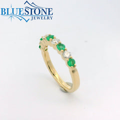 14K Yellow Gold Emerald and Diamond Ring