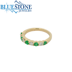 14K Yellow Gold Emerald and Diamond Ring