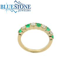 14K Yellow Gold Emerald and Diamond Ring