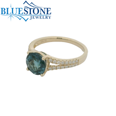 14K Yellow Gold London Blue Topaz and Diamond Ring