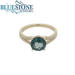 14K Yellow Gold London Blue Topaz and Diamond Ring