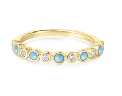 Silver & 14K Gold Plated Bezel Set Ring w/ Created Turquoise - Size 7.25