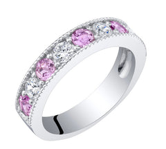 Sterling Silver Created Pink Sapphire and CZ Ring- size 7