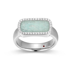 Sterling Silver Ring with Amazonite and Cubic Zirconia's - Size 6