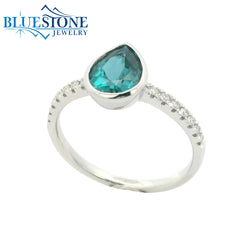 14K White Gold Alexandrite and Diamond Ring- Size 6.75