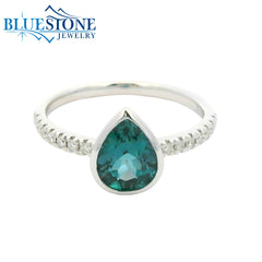 14K White Gold Alexandrite and Diamond Ring- Size 6.75